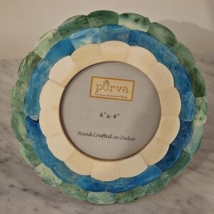 Blue and Green Scalloped Picture Frame Beach House 4"